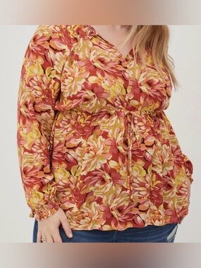TORRID Rust Floral Print Long Sleeve Peasant Blouse Top Plus Size 4 NWT